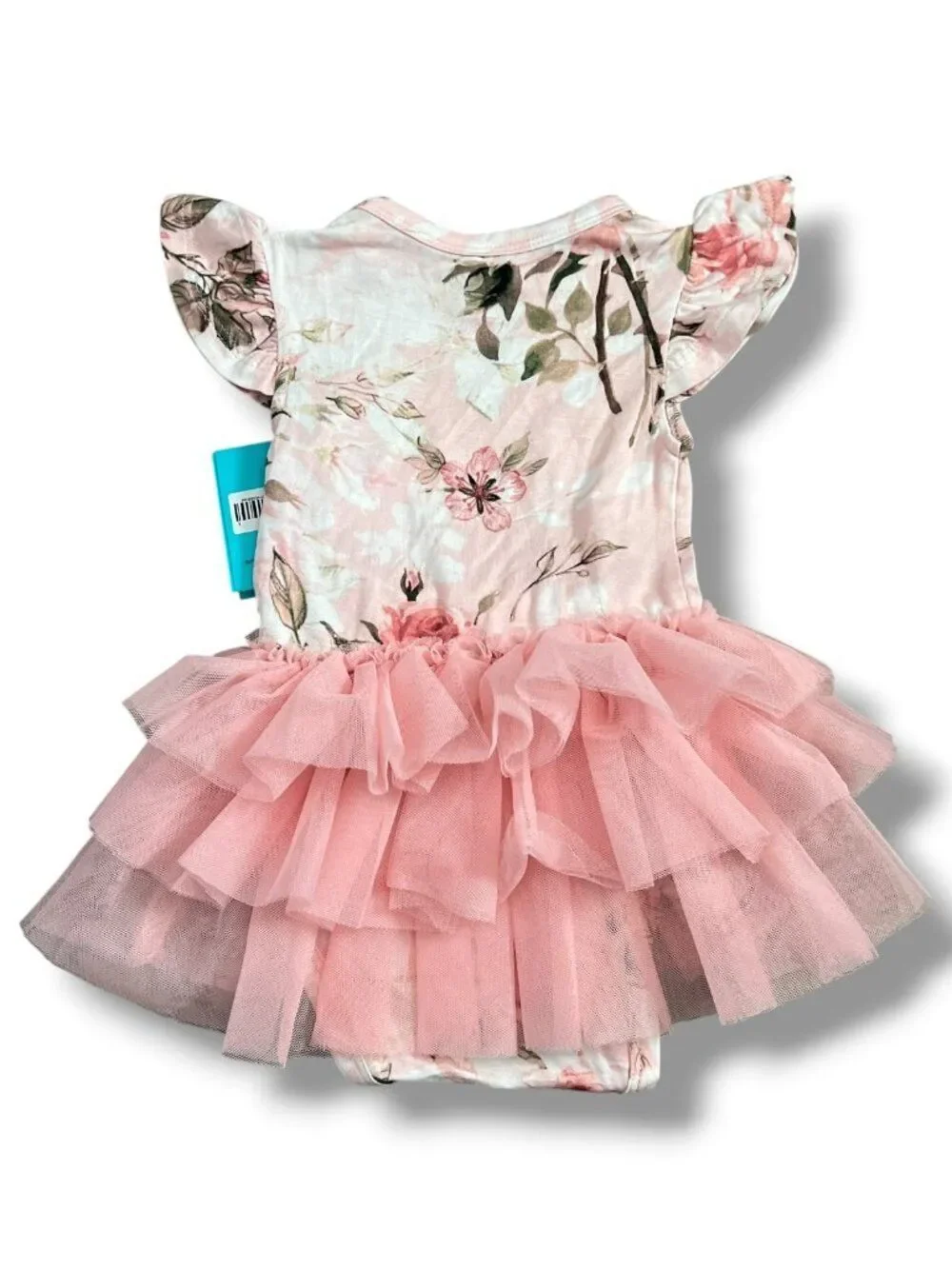 NWT Posh Peanut Short Sleeve Pink Floral Tulle Bodysuit Dress Size 3-6M